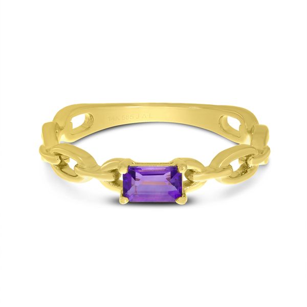 14K Yellow Gold Emerald-Cut Amethyst Link Band Ring Lewis Jewelers, Inc. Ansonia, CT