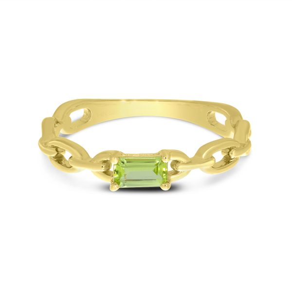 14K Yellow Gold Emerald-Cut Peridot Link Band Ring The Jewelry Source El Segundo, CA
