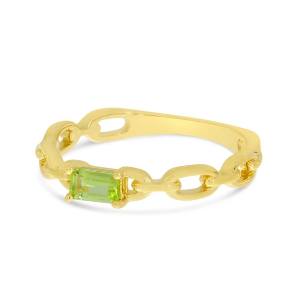 14K Yellow Gold Emerald-Cut Peridot Link Band Ring Image 2 Glatz Jewelry Aliquippa, PA