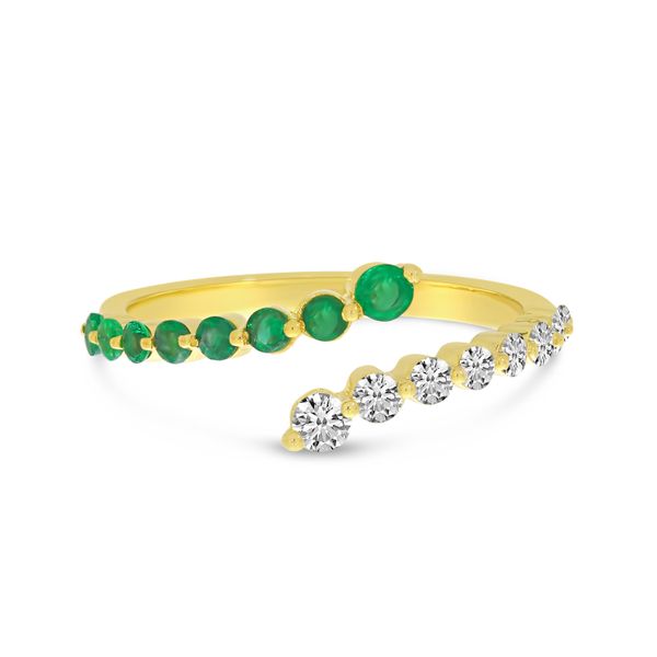 14K Yellow Gold Graduated Emerald and Diamond Precious Bypass Ring The Jewelry Source El Segundo, CA
