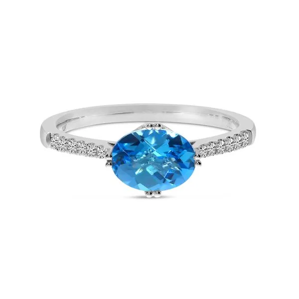 14K White Gold Oval Blue Topaz and Diamond Semi Precious Ring Priddy Jewelers Elizabethtown, KY