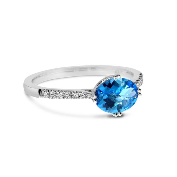 14K White Gold Oval Blue Topaz and Diamond Semi Precious Ring Image 4 Priddy Jewelers Elizabethtown, KY