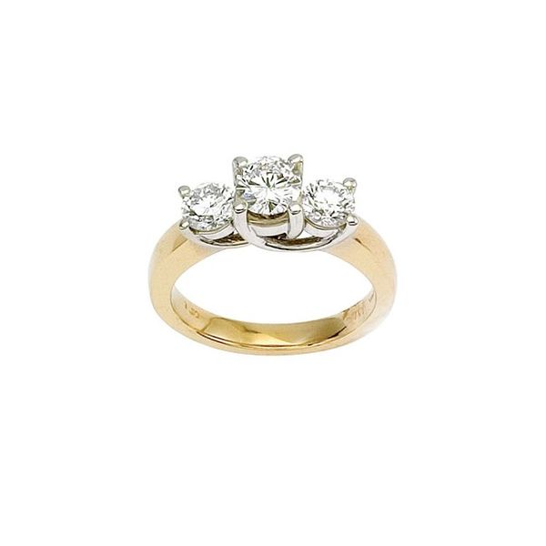 14K Yellow Gold Trellis Three Stone 1.5  Ct Round Diamond Ring Glatz Jewelry Aliquippa, PA