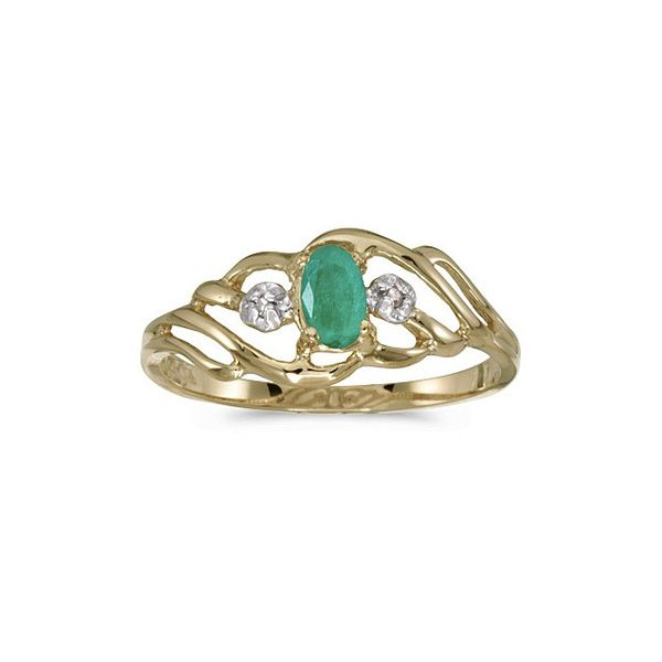 Minimalist Colombian Emerald Diamonds Stackable Ring 10K