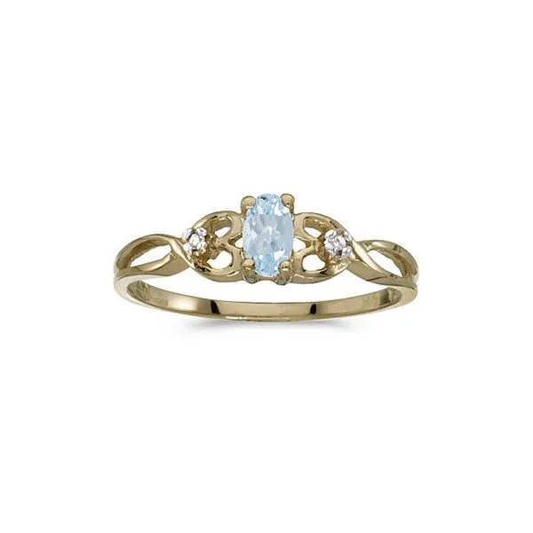 10k Yellow Gold Oval Aquamarine And Diamond Ring