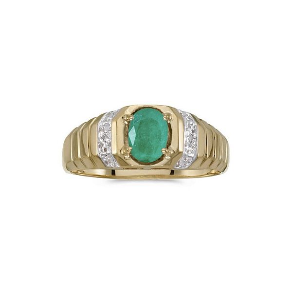 10k Yellow Gold Oval Emerald And Diamond Ring Lewis Jewelers, Inc. Ansonia, CT
