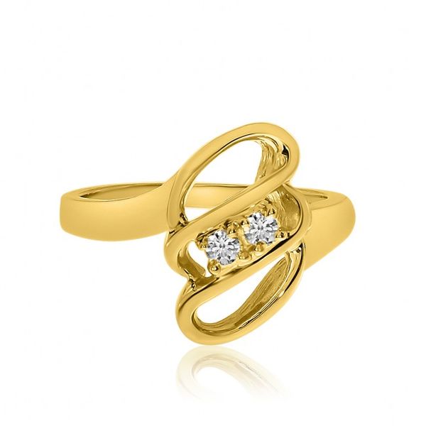 14K Yellow Gold Two Stone Diamond .12 Ct Three Row Swirl Ring Lewis Jewelers, Inc. Ansonia, CT