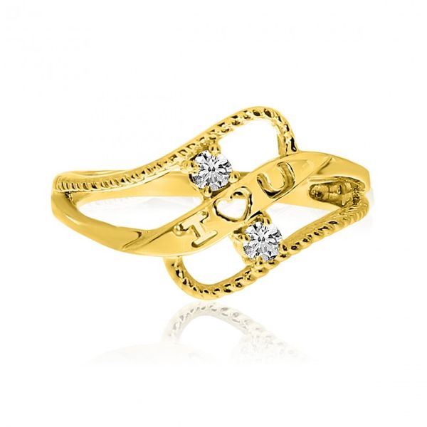 14K Yellow Gold Two Stone Diamond .12 Ct  Braided I Love U Heart Ring Clater Jewelers Louisville, KY