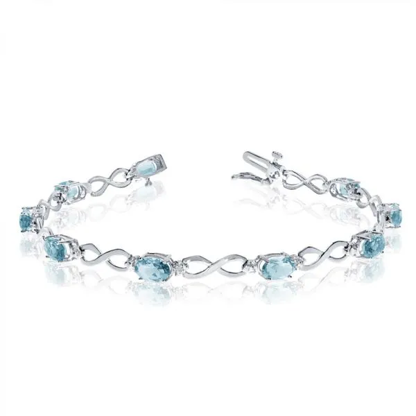 14K White Gold Oval Aquamarine and Diamond Bracelet