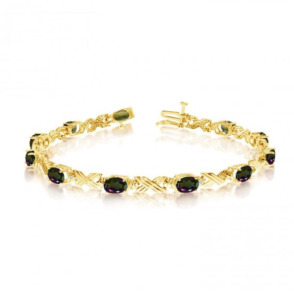 14K Yellow Gold Oval Mystic Topaz and Diamond Bracelet Lewis Jewelers, Inc. Ansonia, CT