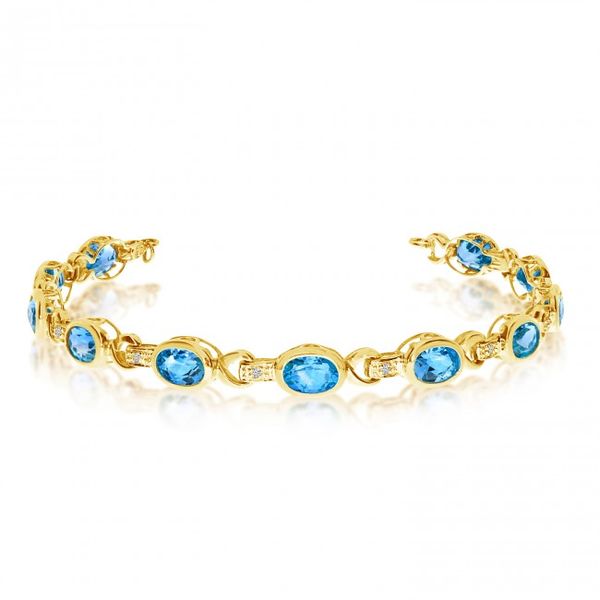 14K Yellow Gold Oval Blue Topaz and Diamond Bracelet Clater Jewelers Louisville, KY
