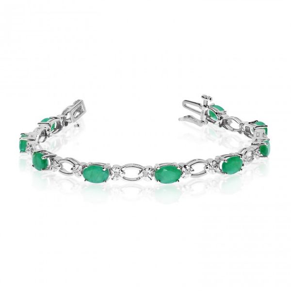 14K White Gold Oval Emerald and Diamond Bracelet Clater Jewelers Louisville, KY