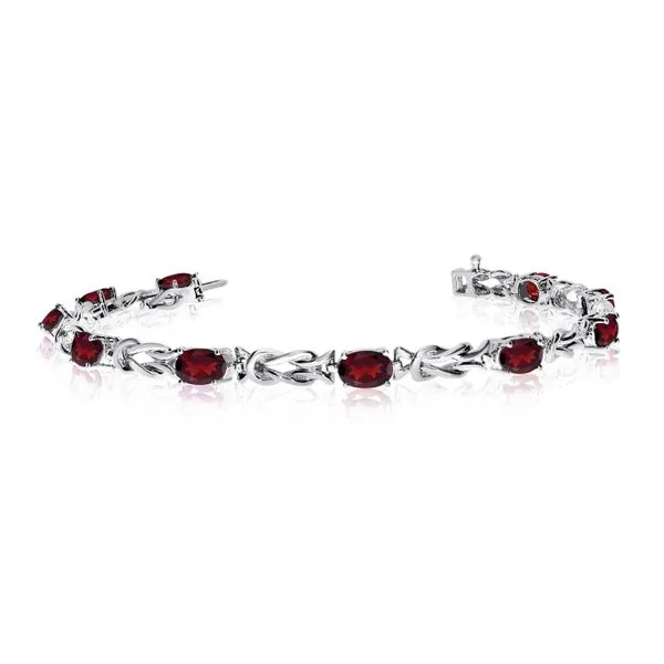 14K White Gold Oval Garnet Bracelet