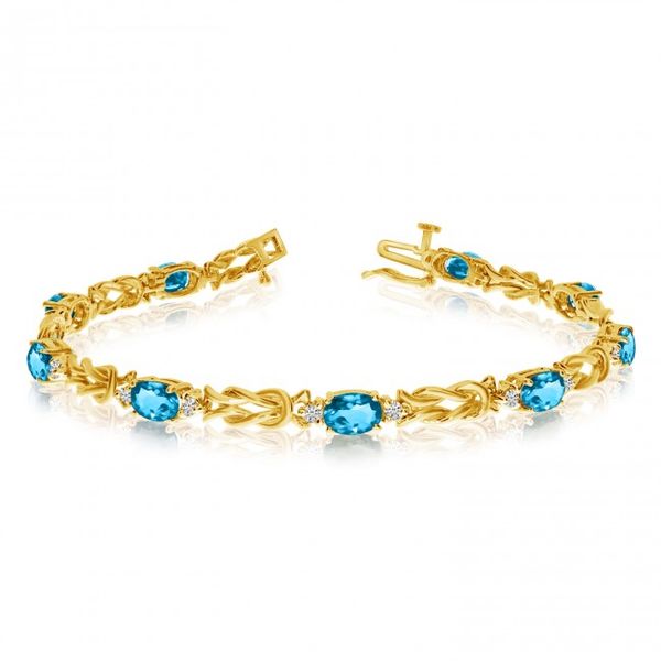 14K Yellow Gold Oval Blue Topaz and Diamond Bracelet Clater Jewelers Louisville, KY