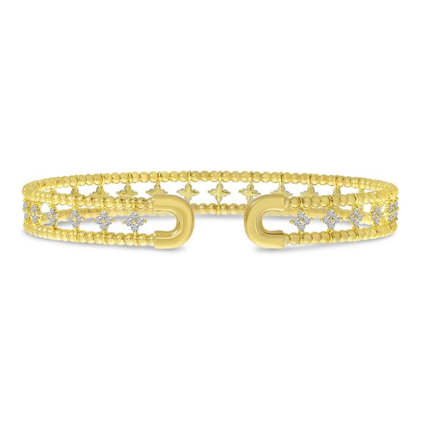 14K Yellow Gold Double Row Flower Diamond Flexible Cuff Bracelet Image 3 Clater Jewelers Louisville, KY