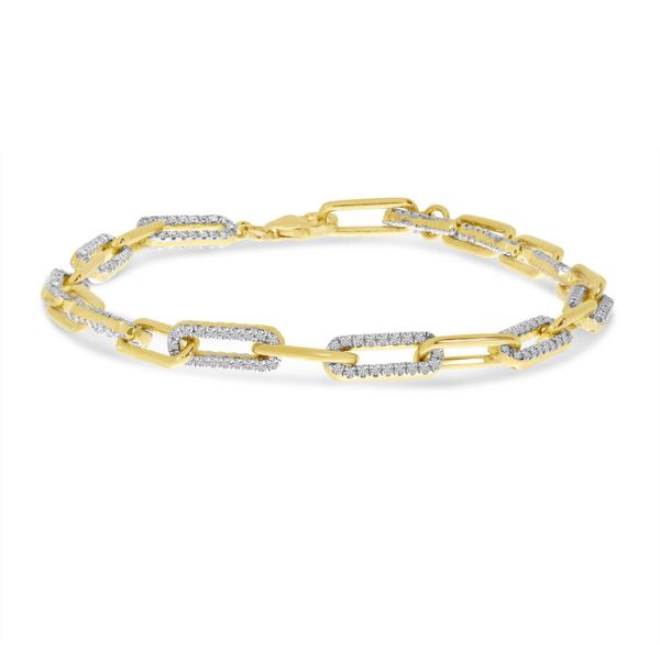 14K Yellow Gold Diamond Paper Clip Link 8 inch Bracelet Jones Jeweler Celina, OH