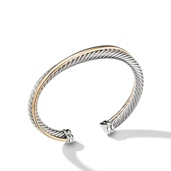 Crossover Two Row Cuff Bracelet in Sterling Silver with 18K Yellow
