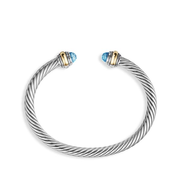 Classic Cable Bracelet in Sterling Silver with 14K Yellow Gold and Blue Topaz, 5mm Image 3 Orloff Jewelers Fresno, CA
