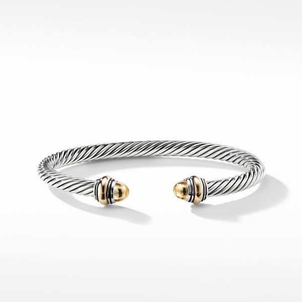 Classic Cable Bracelet in Sterling Silver with 14K Yellow Gold and Gold Domes, 5mm Image 2 Orloff Jewelers Fresno, CA