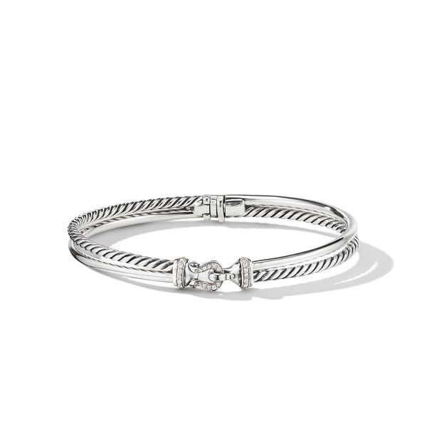 Crossover Buckle Two Row Bracelet in Sterling Silver with Diamonds, 6.3mm Image 2 Orloff Jewelers Fresno, CA