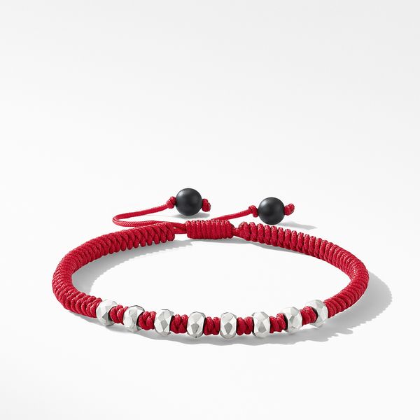 Fortune Woven Bracelet in Red Nylon with Black Onyx and Sterling Silver, 5.5mm Orloff Jewelers Fresno, CA