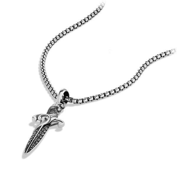 Waves Dagger Amulet in Sterling Silver with Black Diamonds, 43.8mm Image 3 Orloff Jewelers Fresno, CA