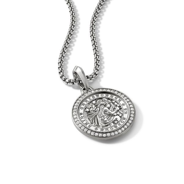 St. Christopher Amulet in Sterling Silver with Diamonds, 34.5mm Image 2 Orloff Jewelers Fresno, CA
