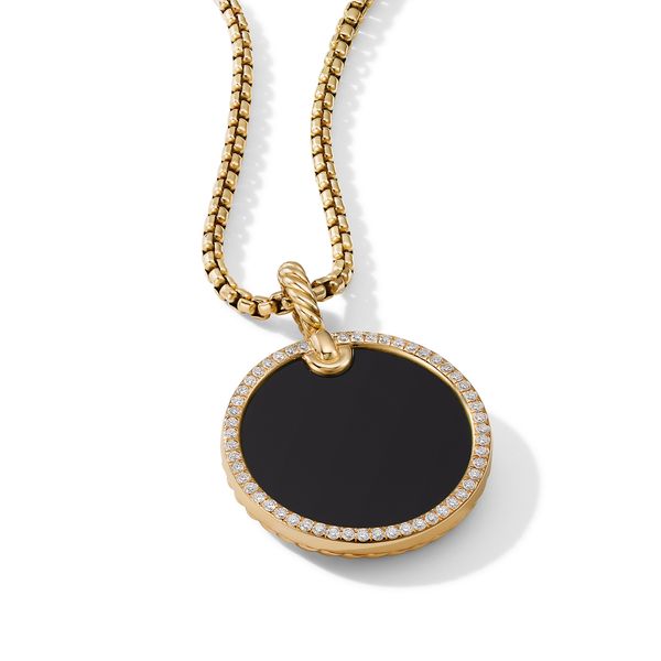 DY Elements® Disc Pendant in 18K Yellow Gold with Black Onyx and Diamond Rim, 24mm Image 2 Orloff Jewelers Fresno, CA