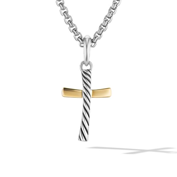 Cable Cross Amulet in Sterling Silver with 18K Yellow Gold, 24mm Orloff Jewelers Fresno, CA