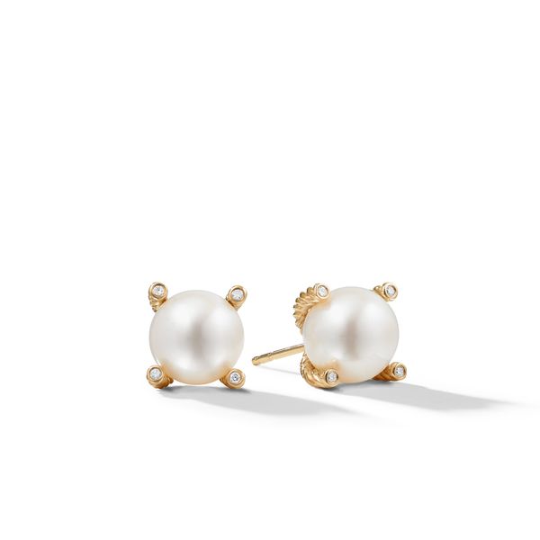 Pearl Stud Earrings in 18K Yellow Gold with Pearls and Diamonds, 14mm Orloff Jewelers Fresno, CA