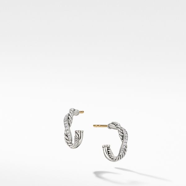 Petite Infinity Huggie Hoop Earrings in Sterling Silver with Diamonds, 3mm Orloff Jewelers Fresno, CA