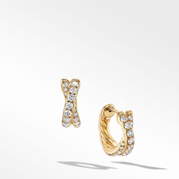 Pavé Crossover Hoop Earrings in 18K Yellow Gold with Diamonds, 12mm Orloff Jewelers Fresno, CA
