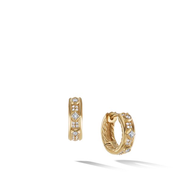 Modern Renaissance Huggie Hoop Earrings in 18K Yellow Gold with Diamonds, 12.3mm Orloff Jewelers Fresno, CA