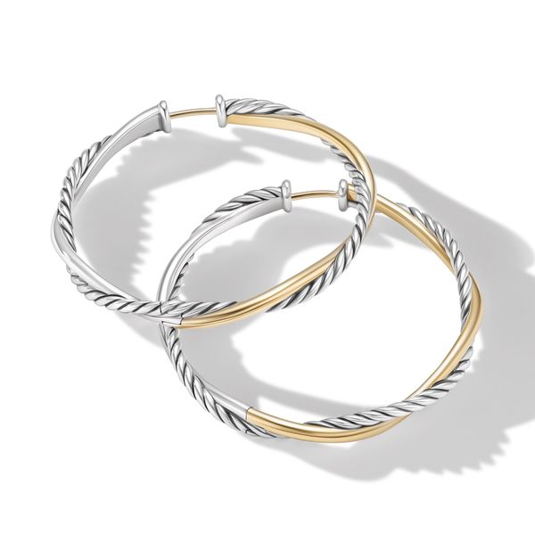 Infinity Hoop Earrings in Sterling Silver with 14K Yellow Gold, 42mm Image 2 Orloff Jewelers Fresno, CA
