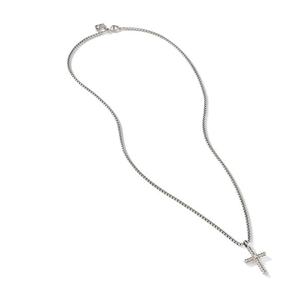 Classic Cable Cross Necklace in Sterling Silver with Center Diamond, 24.3mm Image 2 Orloff Jewelers Fresno, CA