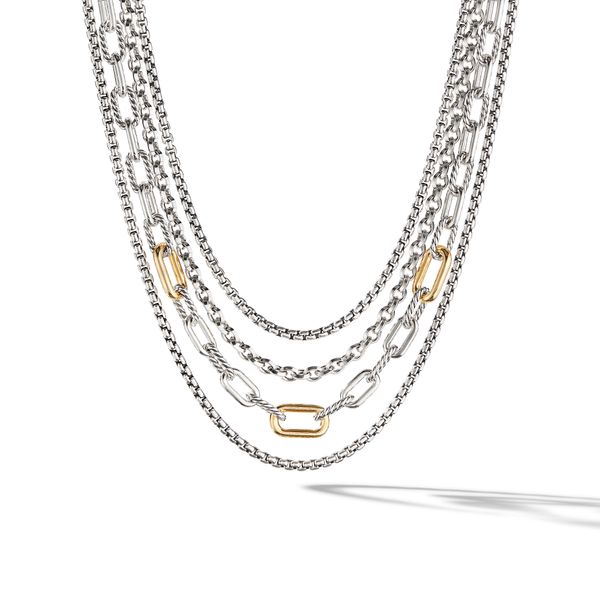 Four Row Mixed Chain Bib Necklace in Sterling Silver with 18K Yellow Gold Orloff Jewelers Fresno, CA