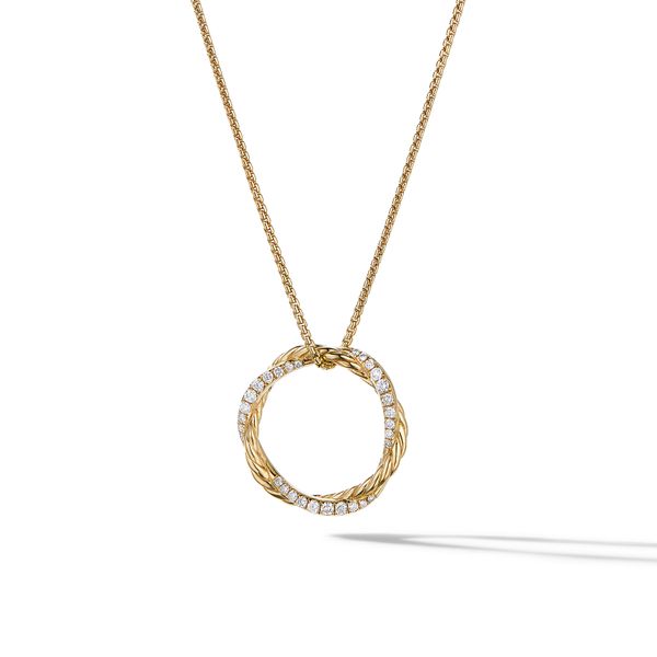 Petite Infinity Pendant Necklace in 18K Yellow Gold with Diamonds, 18mm Orloff Jewelers Fresno, CA
