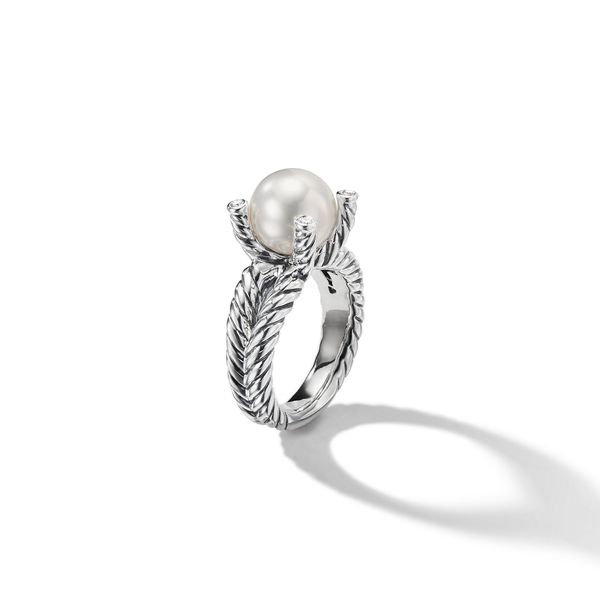 Cable Collectibles® Pearl Ring in Sterling Silver with Pearl and Diamonds, 11mm Image 3 Orloff Jewelers Fresno, CA