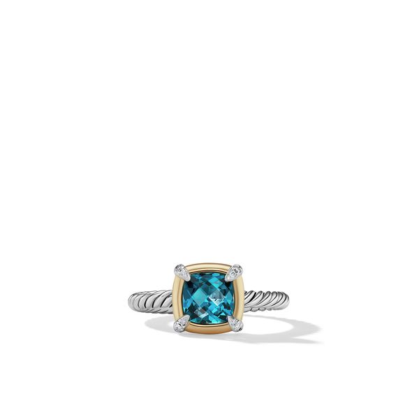Petite Chatelaine® Ring in Sterling Silver with 18K Yellow Gold, Hampton Blue Topaz and Diamonds, 7mm Image 2 Orloff Jewelers Fresno, CA