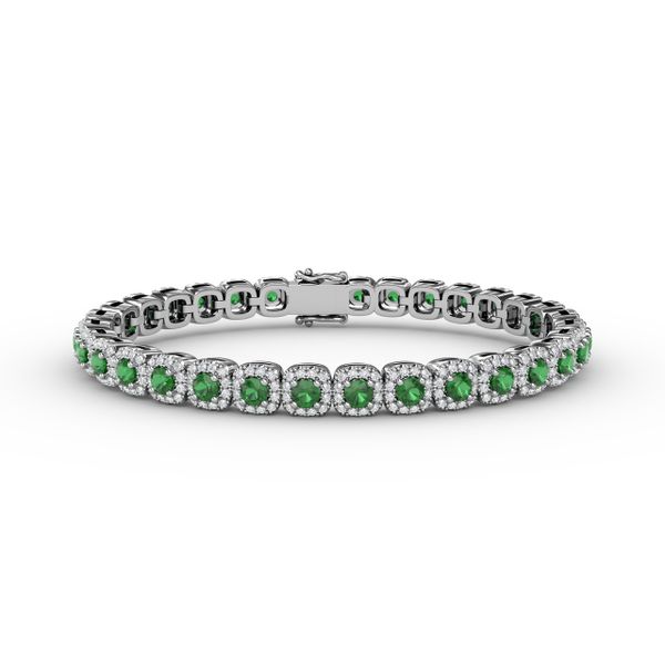 Cushion Cut Emerald and Diamond Bracelet Sanders Diamond Jewelers Pasadena, MD