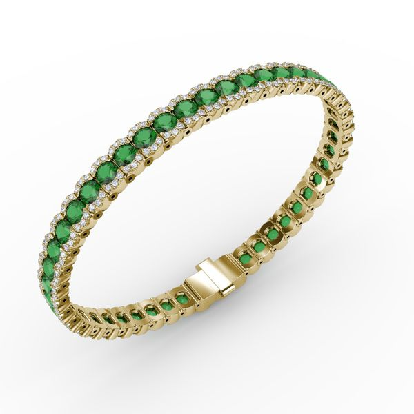 14K Gold Emerald Color Stoned Tennis Bracelet White Gold
