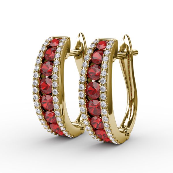 Channel Set Ruby Fashion Hoops  Image 2 Cornell's Jewelers Rochester, NY