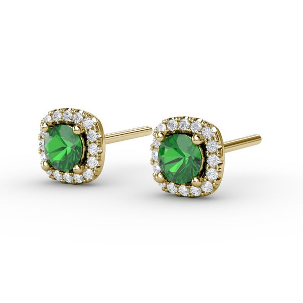 Cushion Cut Emerald Stud Earrings Image 2 Falls Jewelers Concord, NC