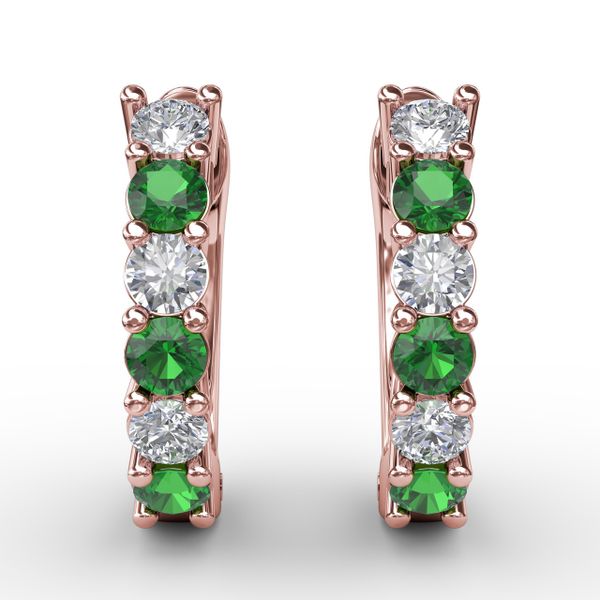 Shared Prong Emerald And Diamond Hoop Earrings  Reed & Sons Sedalia, MO