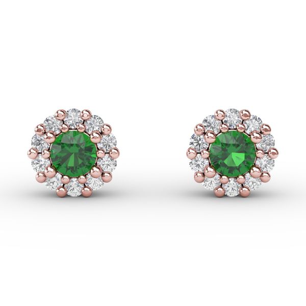 Shared Prong Emerald and Diamond Stud Earrings  Perry's Emporium Wilmington, NC