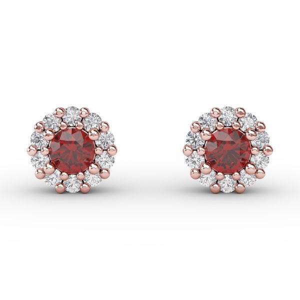 Shared Prong Ruby and Diamond Stud Earrings  Perry's Emporium Wilmington, NC
