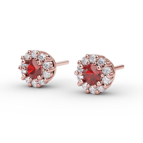 Shared Prong Ruby and Diamond Stud Earrings Image 2 Jacqueline's Fine Jewelry Morgantown, WV