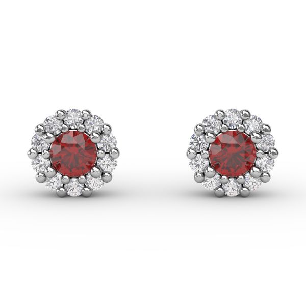 Shared Prong Ruby and Diamond Stud Earrings  Gaines Jewelry Flint, MI