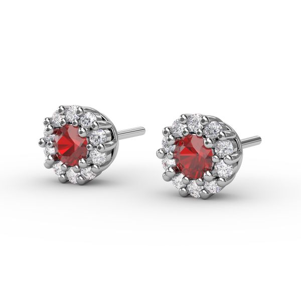 Shared Prong Ruby and Diamond Stud Earrings  Image 2 Perry's Emporium Wilmington, NC