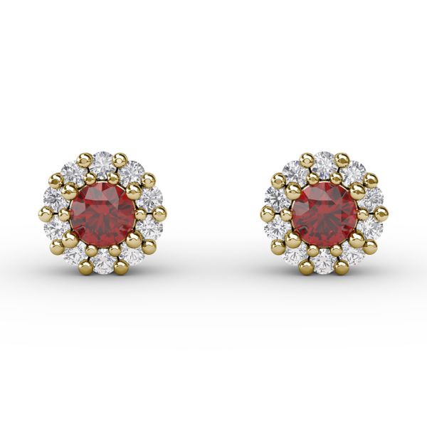Shared Prong Ruby and Diamond Stud Earrings  Falls Jewelers Concord, NC